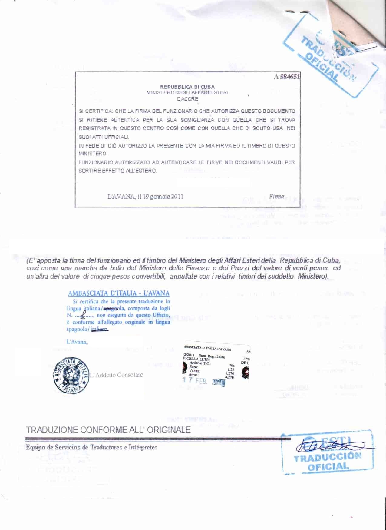 Italian translated Cuban document